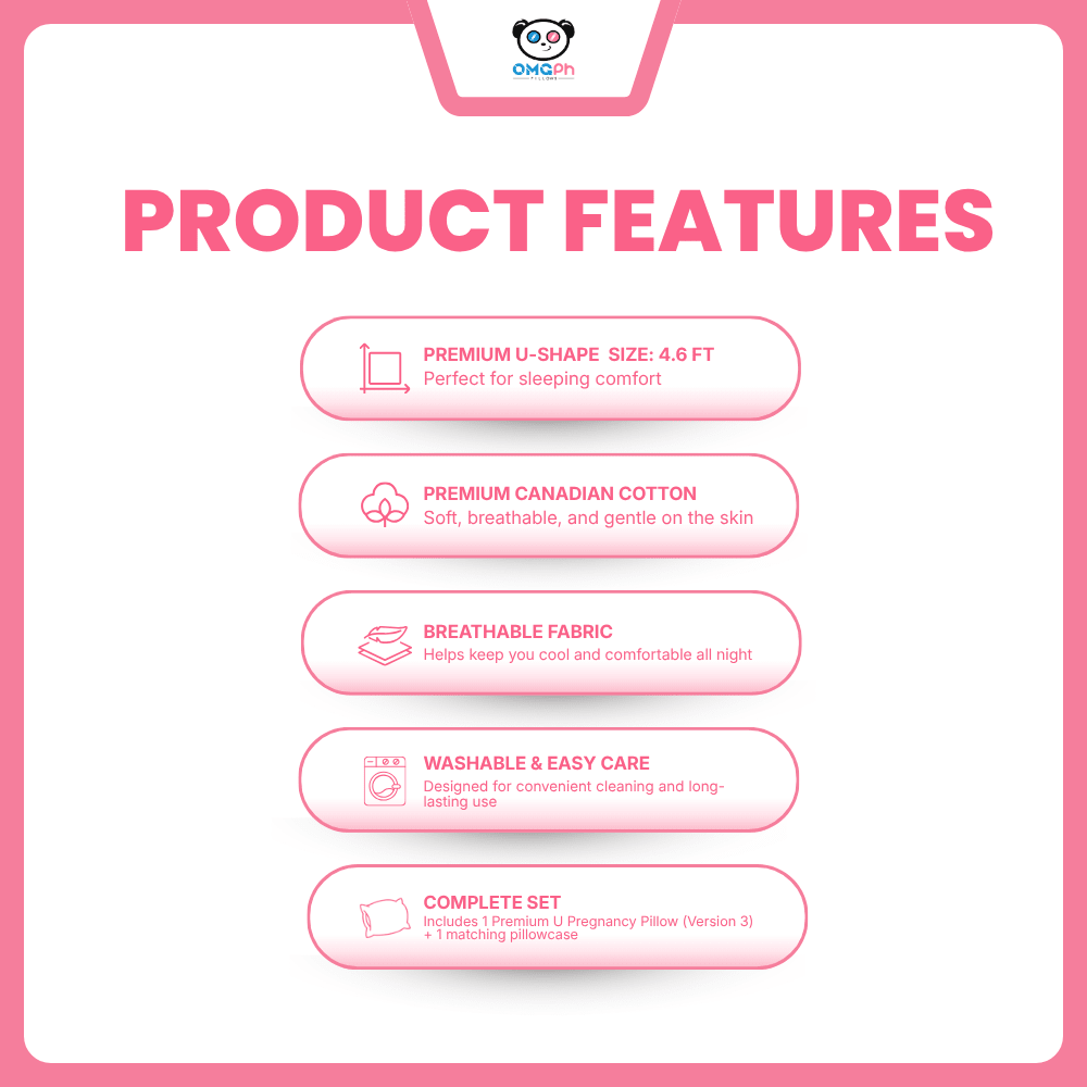 OMGPh 4.6FT Premium Pregnancy Pillow U Shape Full Body Maternity Support Pillow FREE 1 Punda - 2.5KG - OMGPh Pillows